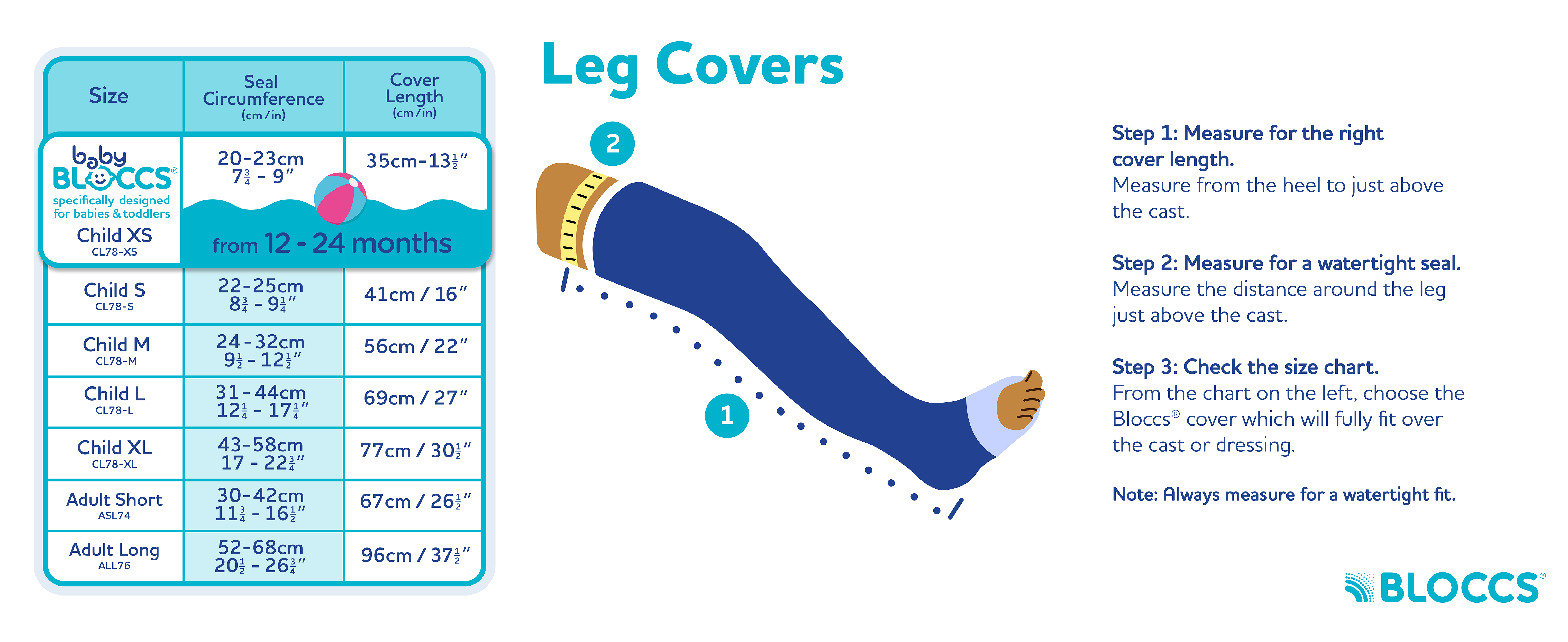 Bloccs leg cover sizing chart