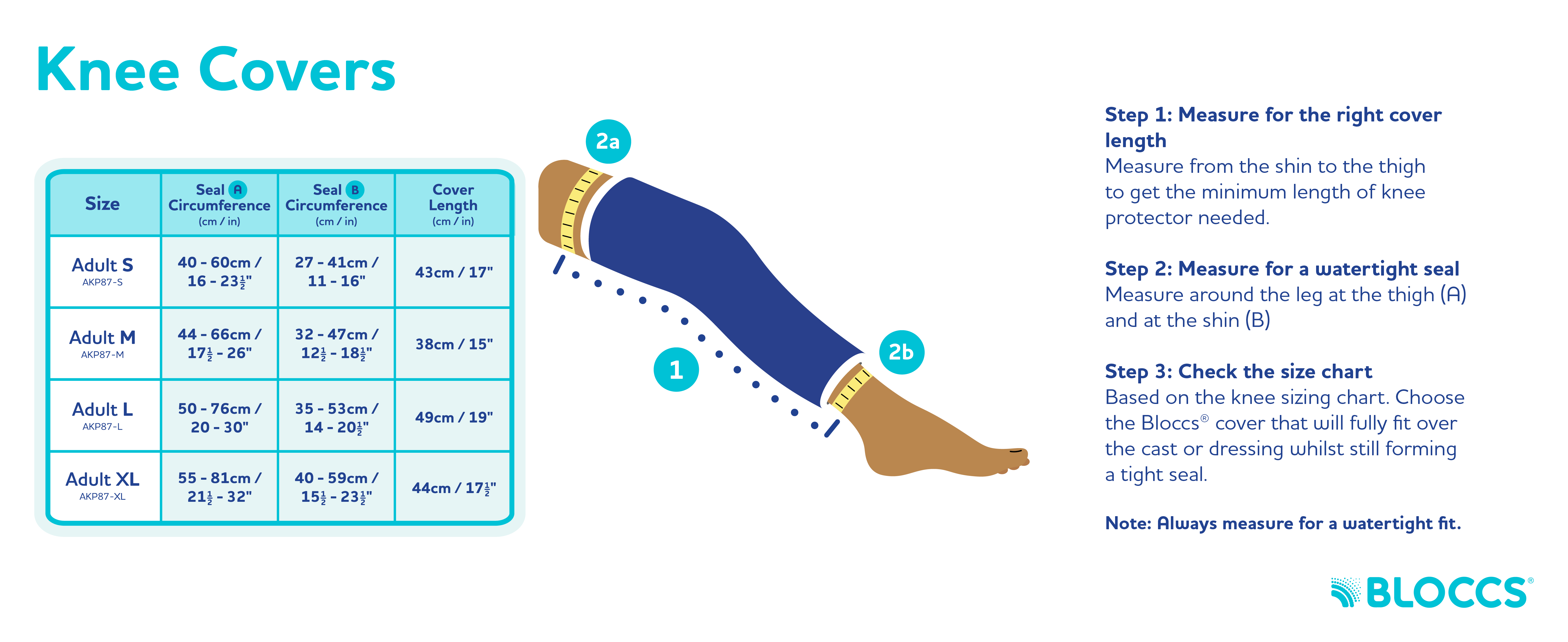 Bloccs knee cover sizing chart