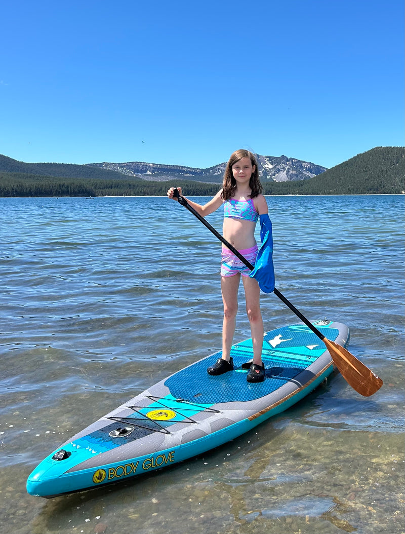 "Paddle boarding at the lake!"